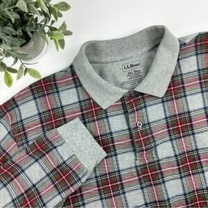 L.L. Bean Men's 100% Cotton Plaid Polo Pullover Shirt Size XXL Tall